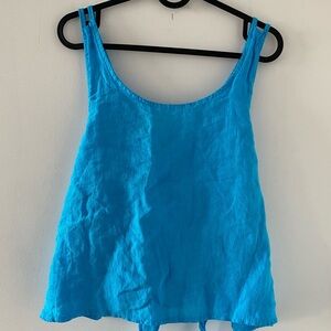 NWT: PuroLino Linen Blue Tank Top with Adjustable Tie